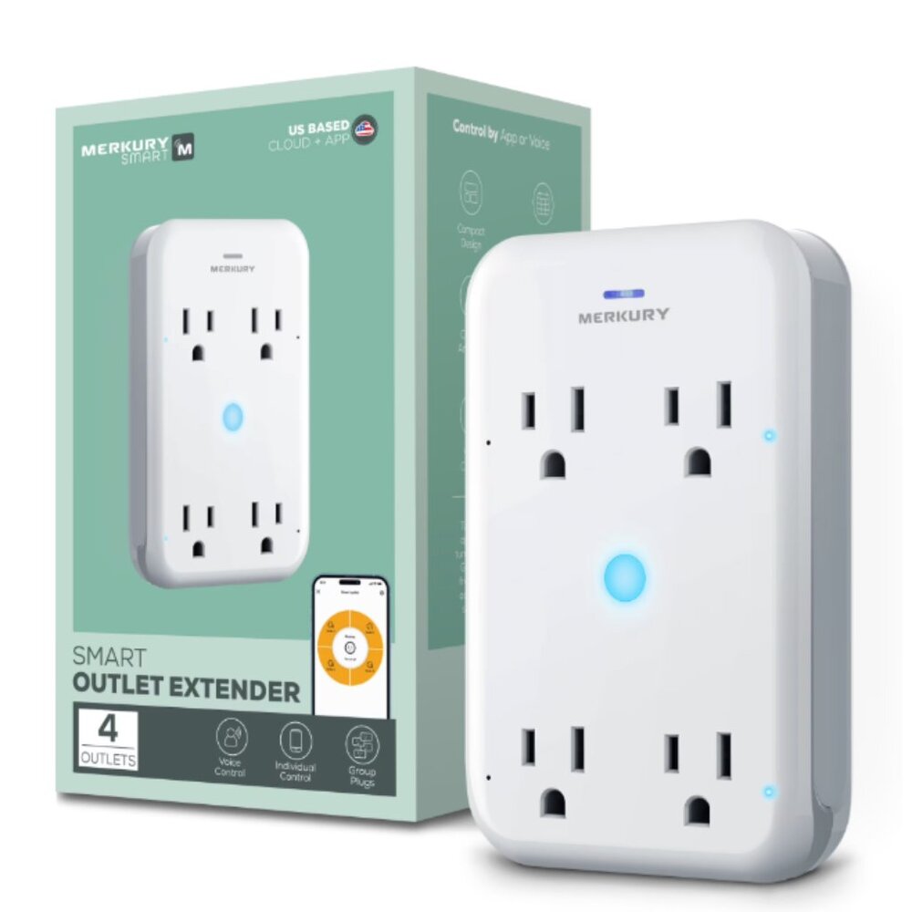 Merkury Innovations Smart 4-Outlet Wall Extender, Wi-Fi Enabled Works with Alexa